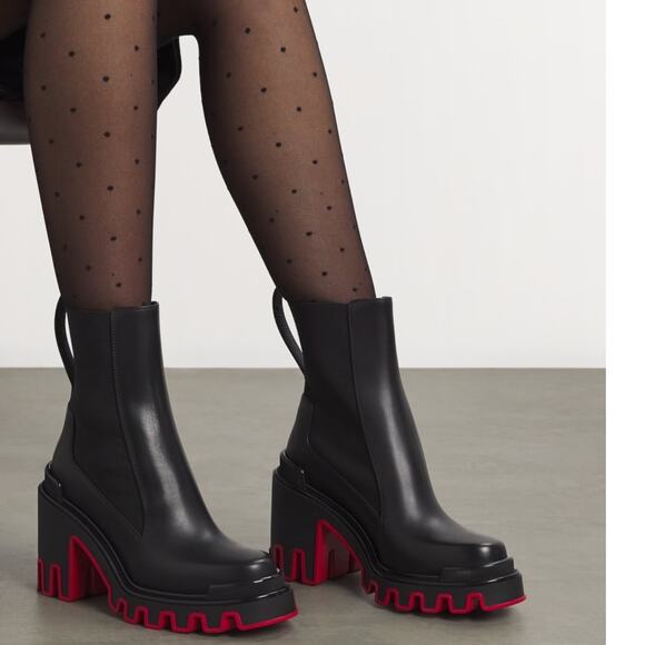 Christian Louboutin Marchacroche Duna 95 Low Boots Black Leather Size 39.5 - Picture 1 of 16